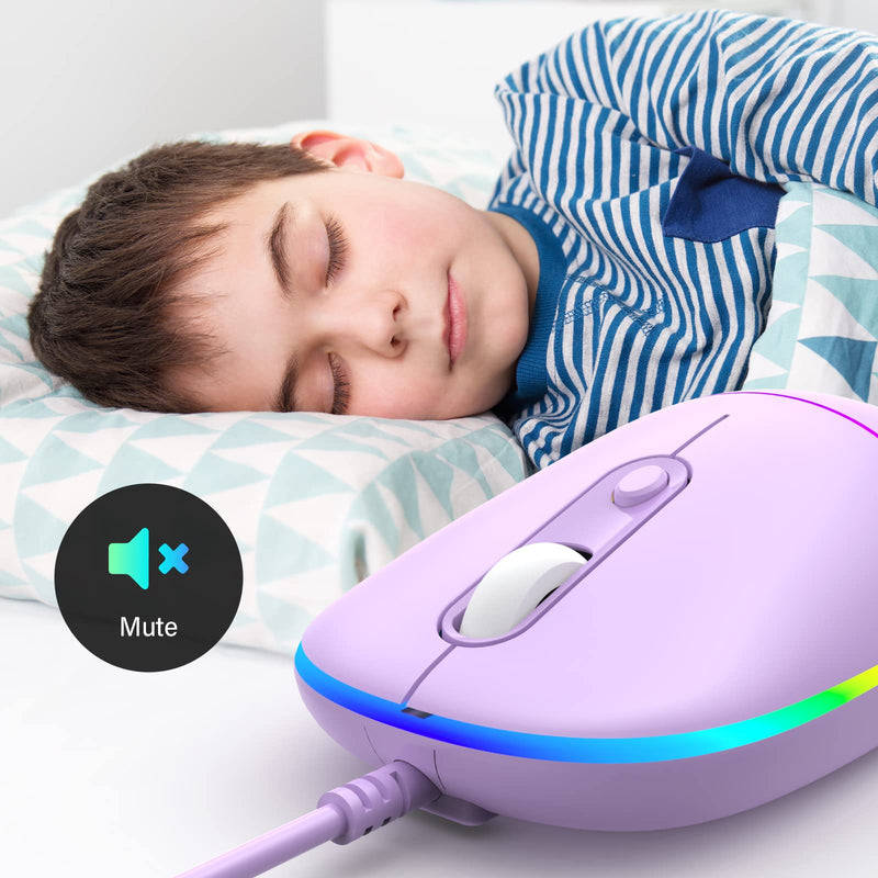 [Australia - AusPower] - Wired Mouse, USB Computer Mouse Backlit Ultra Silent Wired Mouse with 6400 DPI, Ergonomic LED Corded Mouse for PC, Laptop, Desktop, MacBook, Windows (Purple) Purple 