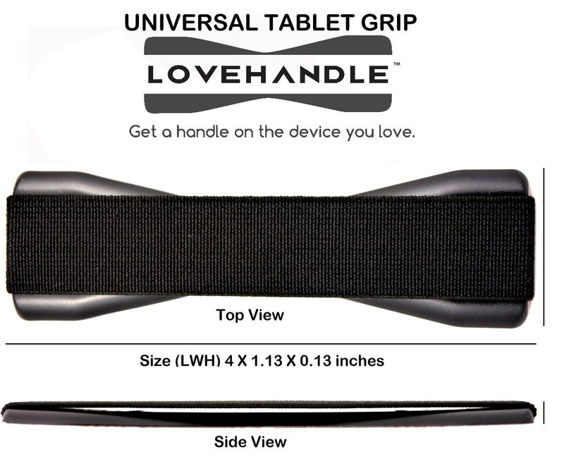 [Australia - AusPower] - LoveHandle Tablet / XL Grip for Most Tablets and Large Smartphones, Black Elastic Strap Finger Grip with Black Base, LHT-01-Black 