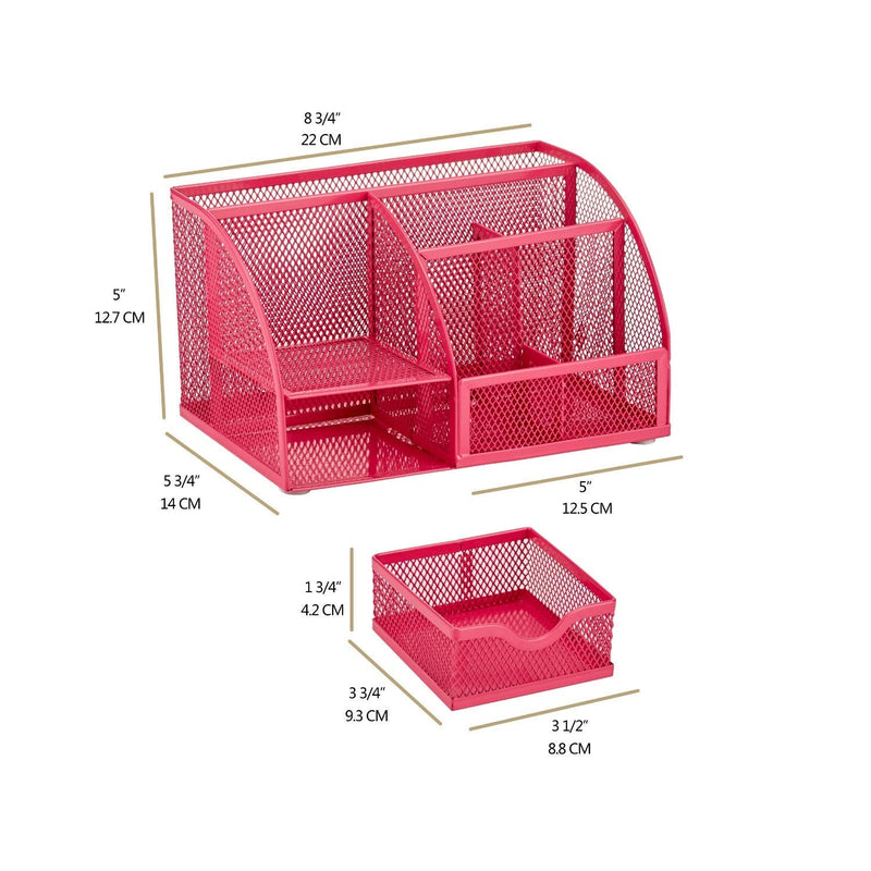 [Australia - AusPower] - Annova Mesh Desk Organizer Office with 7 Compartments + Drawer/Desk Tidy Candy/Pen Holder/Multifunctional Organizer - Pink - Fuchsia 