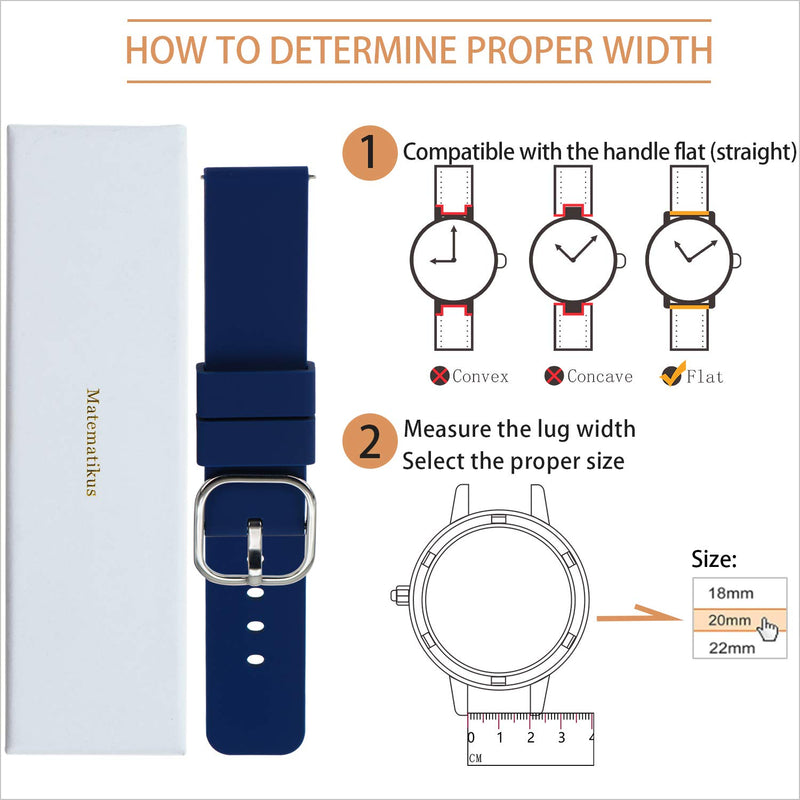 [Australia - AusPower] - Matematikus Silicone Watch Bands 22mm 20mm 18mm Quick Release Rubber Watch Straps Men Women, Soft & Light Replacement Band for Smartwatch & Watches Navy Blue 