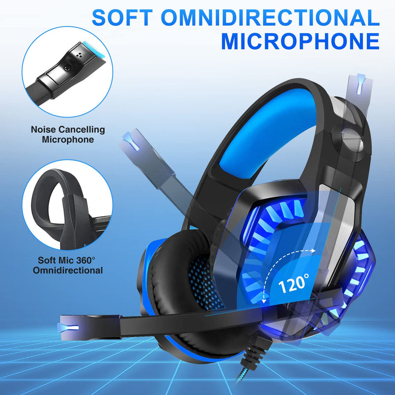 [Australia - AusPower] - ENVEL Gaming Headset for PS4 with Mic,PC,Xbox One,Laptop,Surround Sound Over Ear Noise Cancelling Headphone with LED Lights Volume Control for Smartphone/Computer/Switch/MacBook/PS5 Black&Blue 