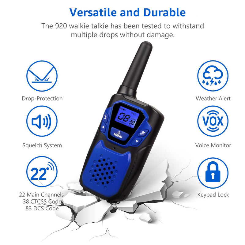 [Australia - AusPower] - Walkie Talkies for Adult, Rechargeable Long Range Walky Talky Handheld Two Way Radio with NOAA Weather Channel, 6x1000MAH AA Batteries and USB Charger Included (Blue and Green 2 Pack) pack of 2 
