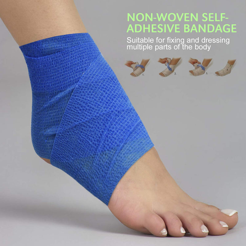 [Australia - AusPower] - Gsbomzap 12PCS Pack Self Adherent Cohesive Wrap Bandages, 5 Yards Elastic First Aid Tape Medical Vet Wrap for Sports Protection and Wrist Ankle Knee Leg Sprains & Swelling Blue 4"x5yd/ 10cmx4.5m 