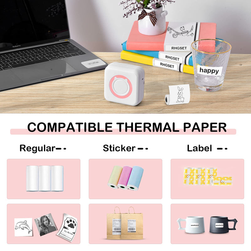 [Australia - AusPower] - Mini Pocket Sticker Printer, Bluetooth Wireless Portable Mobile Printer Machine Thermal Printer, Pocket Label Receipt Printer Compatible with iOS & Android, and Thermal Printing Paper 2.24X197 inch 