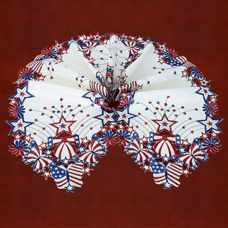 [Australia - AusPower] - Simhomsen July 4th Holiday Patriotic Table Runners for American Independence Day, Memorial Day, Embroidered Stars, Butterflies and Flowers (14 × 69 Inches) 14 × 69 Inches 