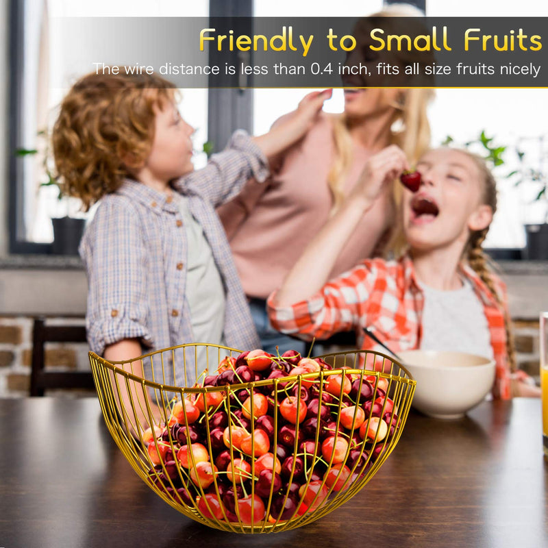 [Australia - AusPower] - DMAR Wire Fruit Basket Gold Fruit Bowl for Kitchen Counter Wave Fruit Basket Serving Bowl Wire Fruit Dish for Fruits and Veggies #2 wave gold 
