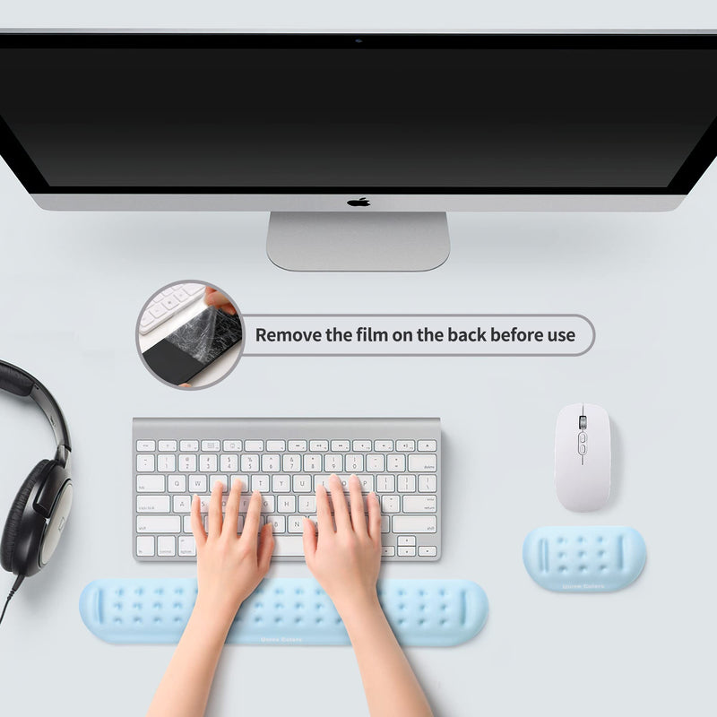 [Australia - AusPower] - Univo Colors Light Blue Keyboard Wrist Support and Mouse Wrist Rest Set, Made of Memory Foam Soft Gel, Ergonomic Pad for Computer, Laptop, Mouse, Office, Gaming 43cm*7cm*2cm&13cm*7cm*2cm 