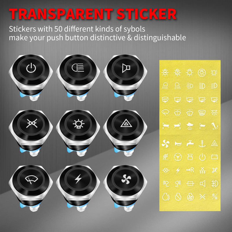 [Australia - AusPower] - DaierTek 12V Round Push Button Switch Waterproof Black Metal 16mm Momentary 1NO SPST DC/AC for Doorbell Horn Handlebar Screw Terminals Flat Button 10pcs 