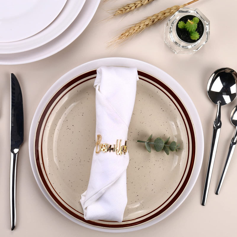 [Australia - AusPower] - Bismillah Letter Napkin Rings Set of 6, Metal Napkin Ring Holder Set Alphabet Napkin Buckles Holder Table Decor for Wedding, Party, Christmas, Thanksgiving (Gold) Gold 