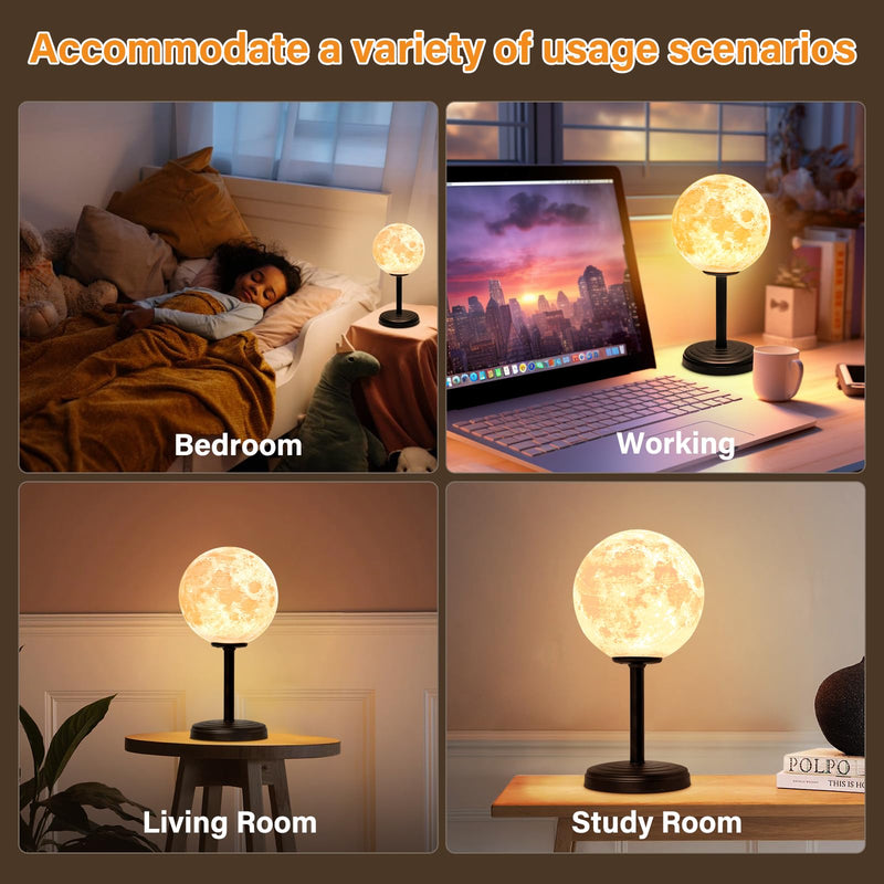 [Australia - AusPower] - JIMIMORO 3D Moon Lamp Bedside Table Lamp for Bedroom - Dimmable Bedside Lamps Small Modern Bedroom Lamp LED Desk Light with 25 Lighting Modes nightstand lamp Bed Side for Bedroom, Home, and Dorm White 