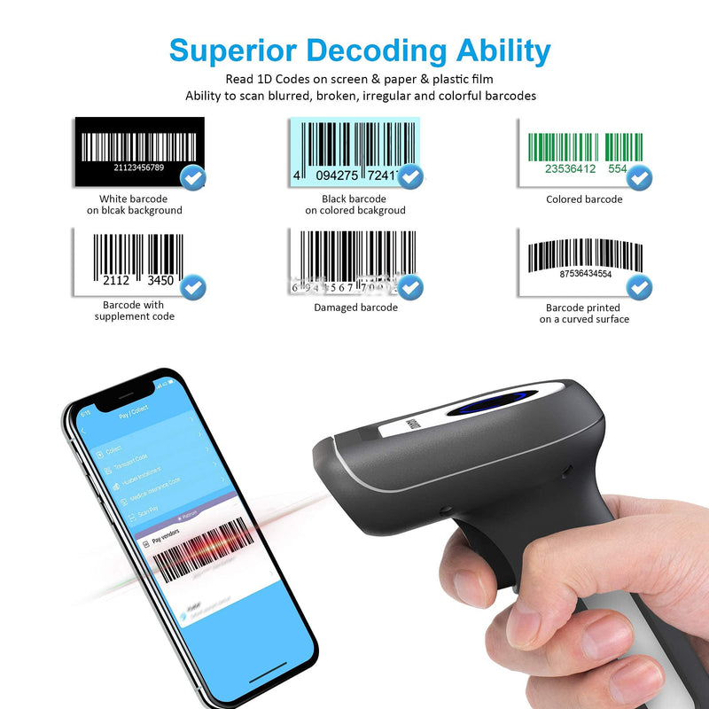 [Australia - AusPower] - NADAMOO 1D Cordless Barcode Scanner, USB Cordless CCD Barcode Scanner Fast and Accurate Scanning, 492 ft Range, Handheld Barcode Reader, Working Time About 96 Hours 