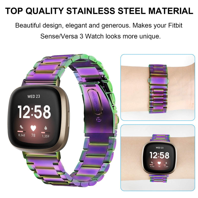 [Australia - AusPower] - KOREDA Compatible with Fitbit Versa 3/Fitbit Sense Bands Sets for Women Men, Stainless Steel Metal Band + Mesh Loop Replacement Bracelet Wristband Strap for Fitbit Versa 3/Sense Smartwatch (Colorful) Colorful 