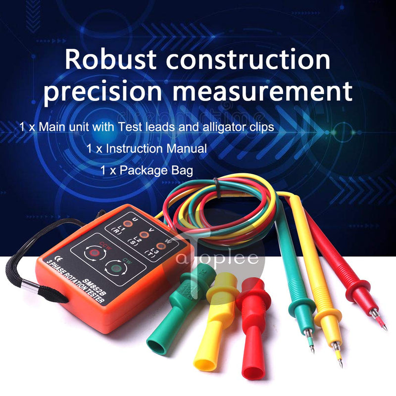 [Australia - AusPower] - ATOPLEE 3 Phase Sequence Presence Rotation Tester Indicator Detector Meter with LED and Buzzer 60V~600V (3 Phase AC) 