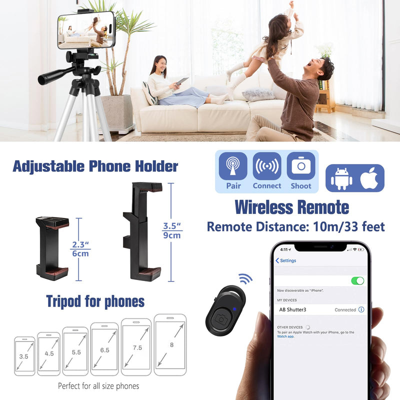 [Australia - AusPower] - Phone Tripod, Lusweimi 44-inch iPhone Tripod with Phone Holder Mount/Wireless Remote for Cell Phone/Camera/Webcam/GoPro, Tabletop Lightweight Tripod for iOS/Android/Smartphone 
