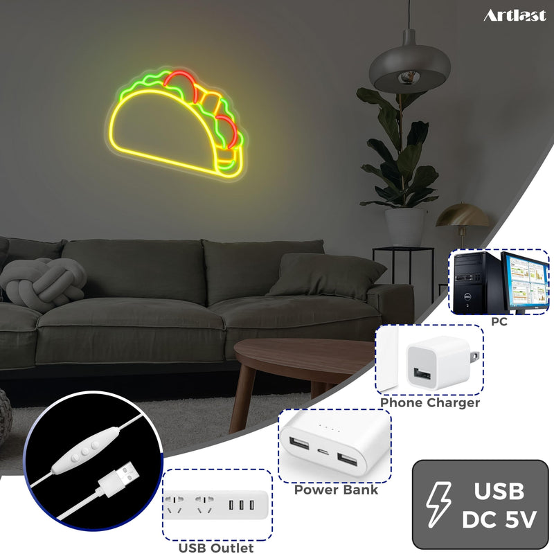 [Australia - AusPower] - Artlast Tacos Shaped Neon Sign LED Neon Taco Signs for Mexican Food Restaurant Wall Decor Tacos Decorations for Taco Bar Party Kitchen Bedroom Wall Art Decor Signs 
