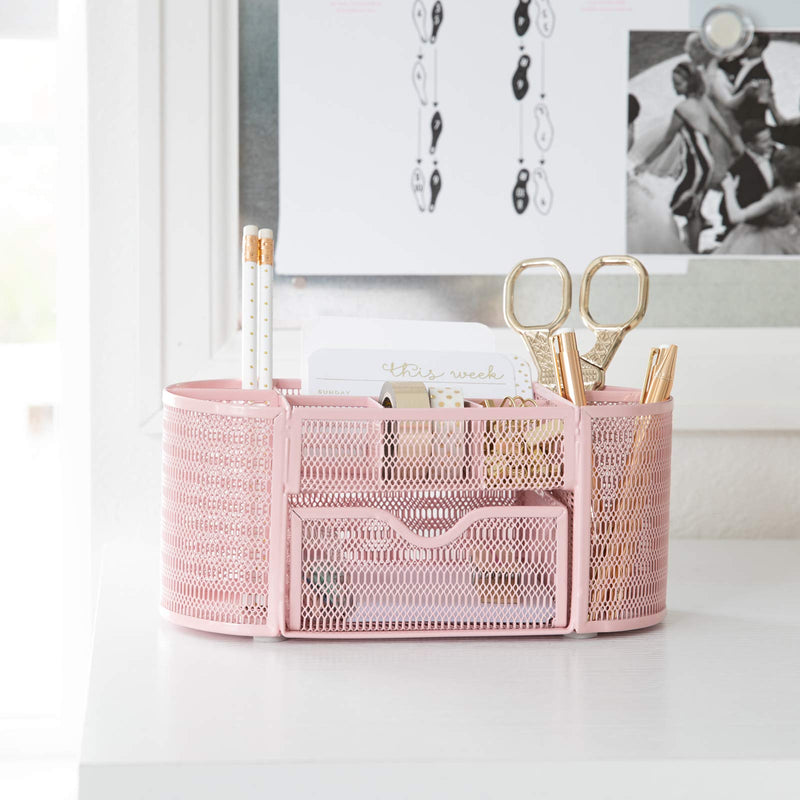 [Australia - AusPower] - Pink Desk Organizer - Girlie Desk Accessories - Strong Metal Construction - Office Supply Storage for Home or Office - Desk Organizer Pink - Light Pink Desk Accessories 