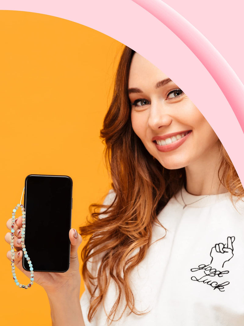 [Australia - AusPower] - 6 Pieces Beaded Phone Charm Handmade Natural Gemstone Cell Phone Lanyard Wrist Strap Anti Lost Phone Chain Mobile Wrist Strap for Women Girls Men (Vivid Colors) 