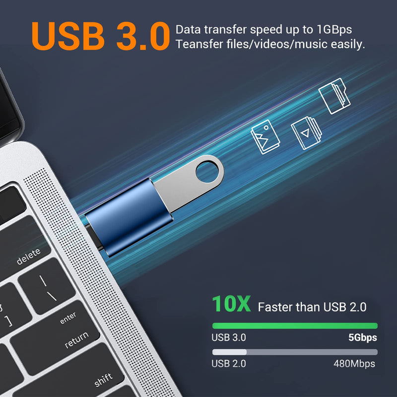 [Australia - AusPower] - [4 Pack]USB C to USB Adapter,【2*USB-C to USB-A】&【2*USB-A to USB-C】Female Adapter SuperSpeed Data Transfer & Fast Charging - Compatible with Laptop, PC, Charger, Power Bank, usb to usb c adapter - Blue 4 Pack 