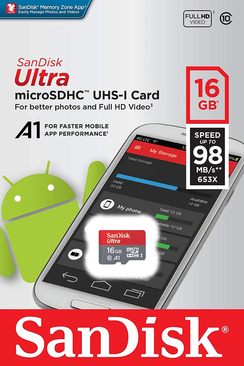 [Australia - AusPower] - SanDisk 16GB Ultra Micro SD Memory Card Class 10 Works with Canon Ivy CLIQ+, Ivy CLIQ, Instant Film Camera (SDSQUAR-016G-GN6MN) Bundle with (1) Everything But Stromboli SD & MicroSD Card Reader 