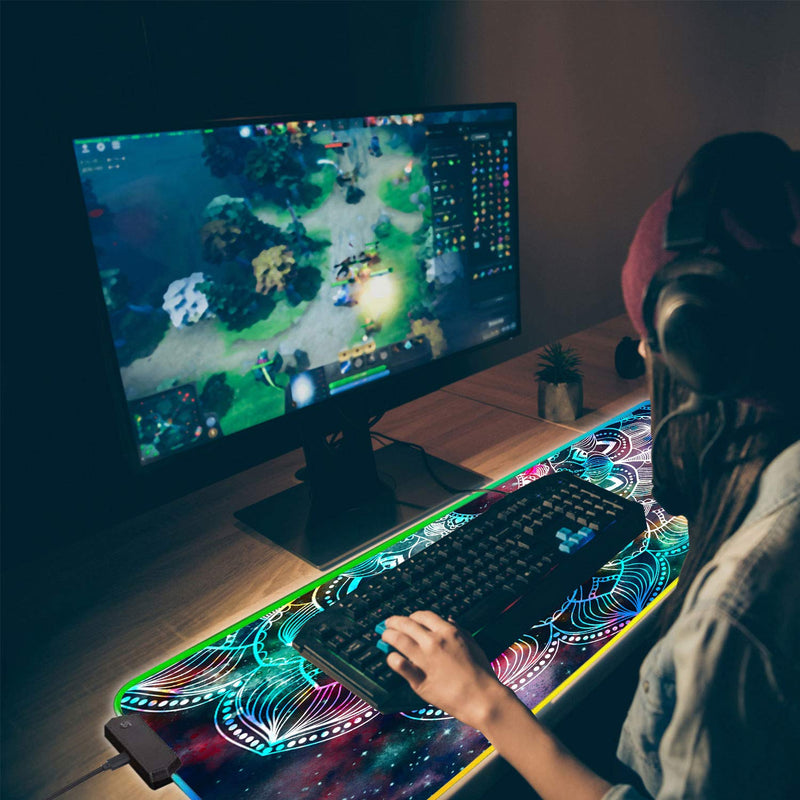 [Australia - AusPower] - RGB Gaming Mouse Pad and Coasters Set,Mandala in Galaxy Extended Soft Led Mouse Pad with 10 Lighting Modes, Anti-Slip Rubber Base,Computer Keyboard Mouse Mat 800 x 300mm / 31.5×11.8 inches Mandala in Galaxy 