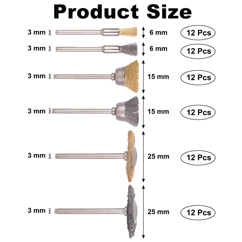 [Australia - AusPower] - Rocaris 72 Pack Wire Wheel Brushes Set, Brass and Steel Wire Brush Set 1/8" Shank for Rotary Tools Accessories Polish Clean Tools 