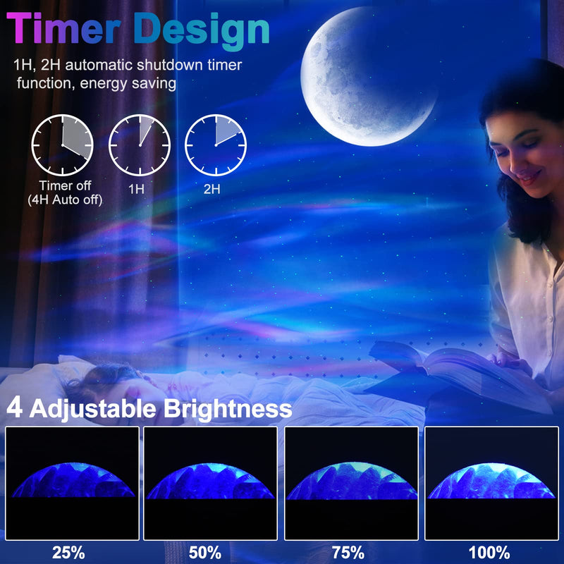 [Australia - AusPower] - Cadrim Star Light Projector Aurora with Moon, LED Laser Starry Projection Built-in Bluetooth Speaker and Remote Multi-Color Night Lamp for Bedroom, Home Theater, Game Room and Mood Ambience Black 