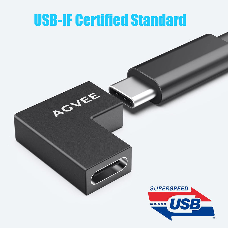 [Australia - AusPower] - AGVEE [2 Pack] USB-C 90 Degree Angled Female to Female Adapter, PD 100W USB 3.2 Gen-2 Type-C 10G Data Coupler Extender Connector for MacBook TB3 Port, Pixel, S21, S20, S10, Note 20 10, Black 