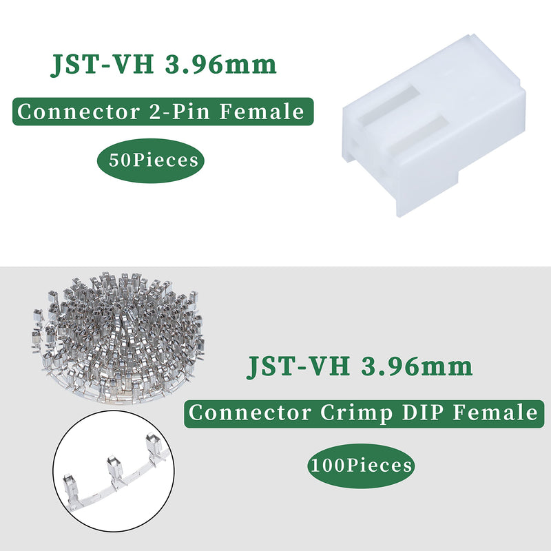 [Australia - AusPower] - Pzsmocn 200 Pieces JST VH 3.96 mm Pitch 2 Pin Housing and Male/Female Pin Head Connector Adapter Plug. 50 Sets 3.96 mm VH 2 Pin Adapter Connector Housing Socket Terminal, Female Pin Crimp Pins Kit. 2-Pin JST-VH 