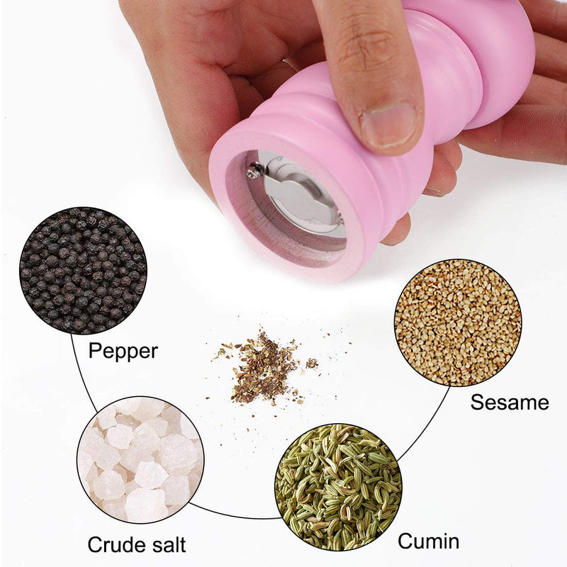 [Australia - AusPower] - uxcell Salt and Grinder 4.5 Inch Wooden Mills Shakers with Adjustable Coarseness for Seasoning Meal Prep Cooking Dining Pink 