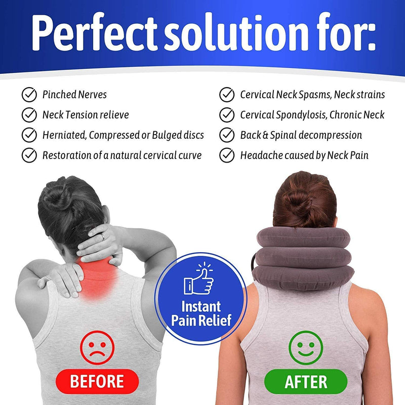 [Australia - AusPower] - Cervical Neck Traction Device for Instant Neck Pain Relief - Inflatable & Adjustable Neck Stretcher Neck Support Brace, Best Neck Traction Pillow for Home Use Neck Decompression Gray 