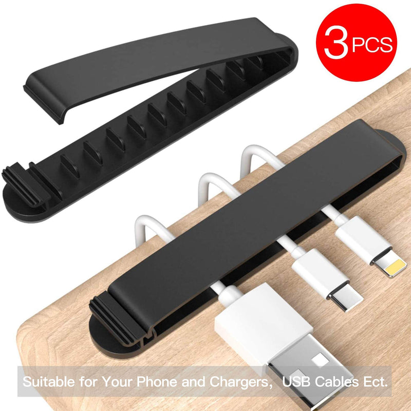 [Australia - AusPower] - PZOZ Cable Clips, 3 Pack Cord Organizer Charger Cable Management for Organizing Home Office Desk Phone Car Cable Wire, Self Adhesive Cord Holders (Black) Black 