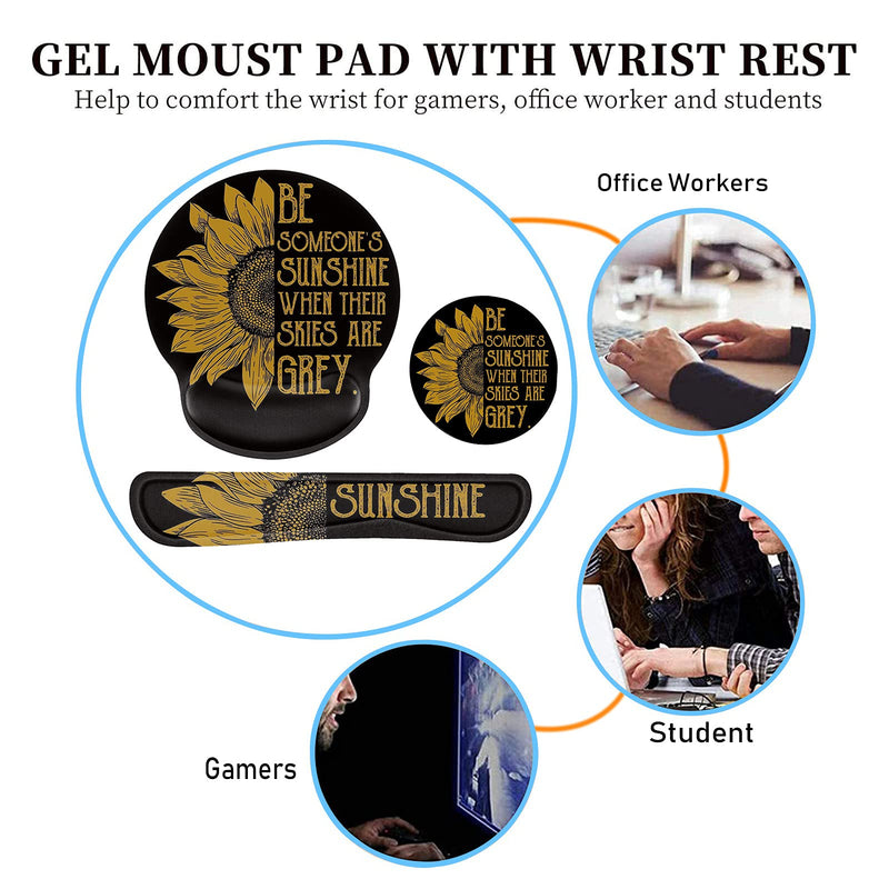 [Australia - AusPower] - Keyboard Wrist Rest and Mouse Pad Wrist Support Set with Coffee Coaster, Non-Slip PU Base for Gaming and Office, Comfortable & Lightweight for Easy Typing & Pain Relief,Sunflower Sunflower 