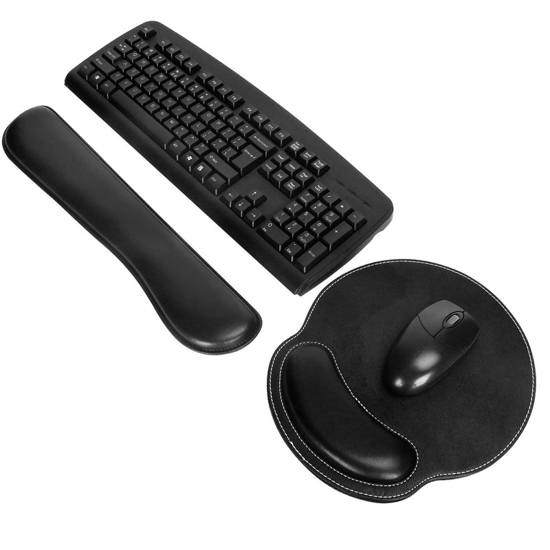 [Australia - AusPower] - RICHEN Ergonomic PU Leather Keyboard Wrist Rest and Mouse Pad with Wrist Support, Memory Foam Set for Computer/Laptop,Gaming and Office, Comfortable for Easy Typing & Pain Relief (PU Black) Pu Black 