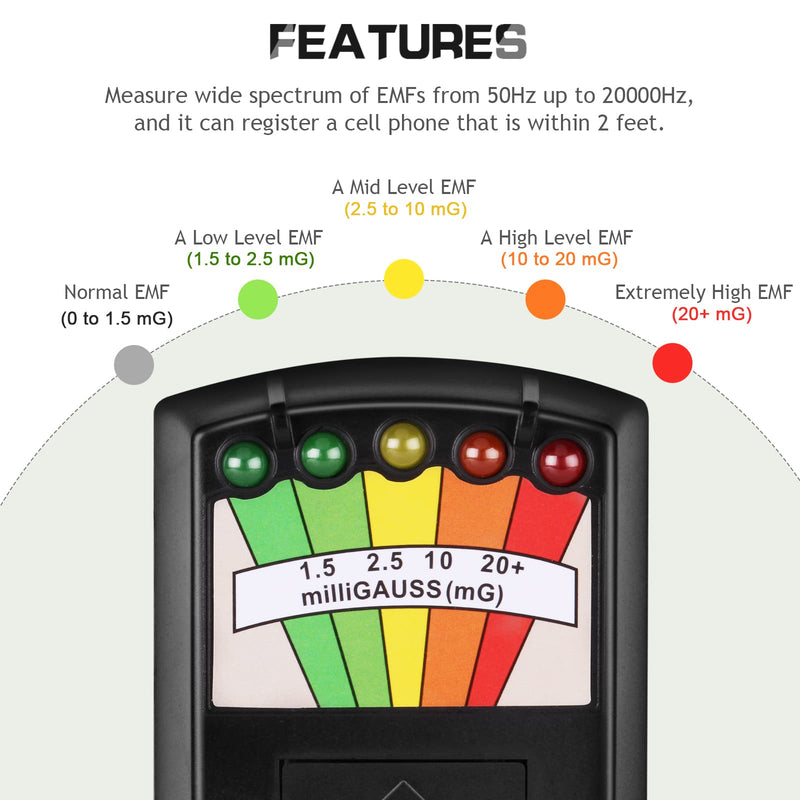 [Australia - AusPower] - color tree Handheld LED EMF Magnetic Field Ghost Hunting Detector Electromagnetic Paranormal Equipment Tester 50Hz-20,000Hz Black 