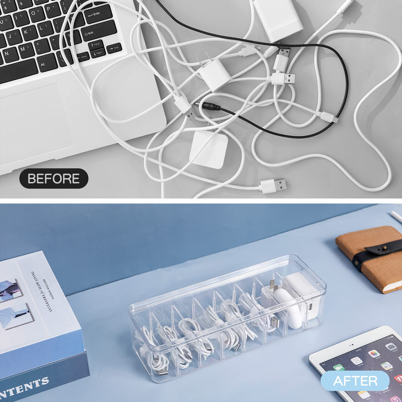 [Australia - AusPower] - Yesesion Clear Plastic Cable Organizer Box with Adjustment Compartments, Desk Accessories Storage Case with Lid and 10 Wire Ties for Drawer, Office, Art Supply, Electronic Management (Type G-1 Pack) Type G-1 PACK 