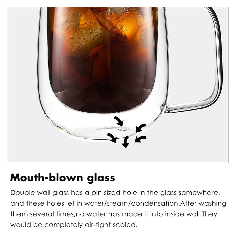 [Australia - AusPower] - Double Wall Insulated Glasses Espresso Cups with Handle [2-Pack,10 Oz] Clear Glass Coffee Mug Set for Cappuccino Tea Latte Beverage, Glasses Heat Resistant Dishwasher Microwave Safe 10oz 