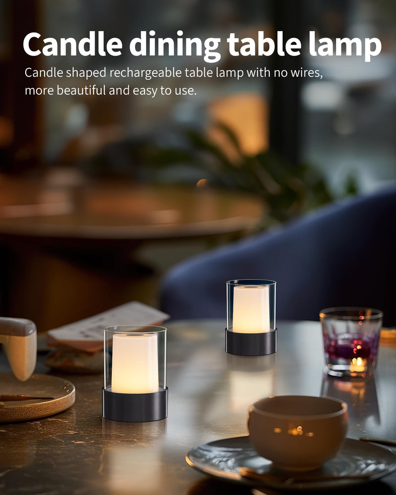 [Australia - AusPower] - NEWSEE Cordless Small Candle Table Lamp, Modern Portable 3 Levels Brightness LED Desk Lamps, Rechargeable Battery Powered Lighting, for Living Room, Dining Room, Bedroom, Bar, Night Light (Black) Black-2 
