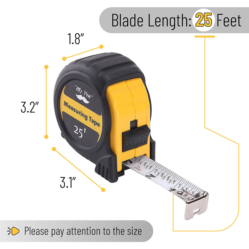 [Australia - AusPower] - Mr. Pen- Tape Measure, 25-Foot, Steel Measuring Tape, Retractable Measuring Tape, Tape Measure with Fractions, Easy Read Tape Measure, Tape Measure 25 ft, Steel Tape Measure. 