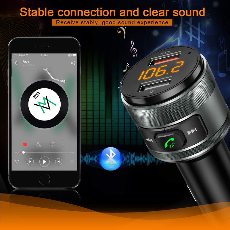 [Australia - AusPower] - Bluetooth 5.0 FM Transmitter for Car, 3.0 Wireless Bluetooth FM Radio Adapter Music Player FM Transmitter/Car Kit with Hands-Free Calling and 2 USB Ports Charger Support USB Drive 
