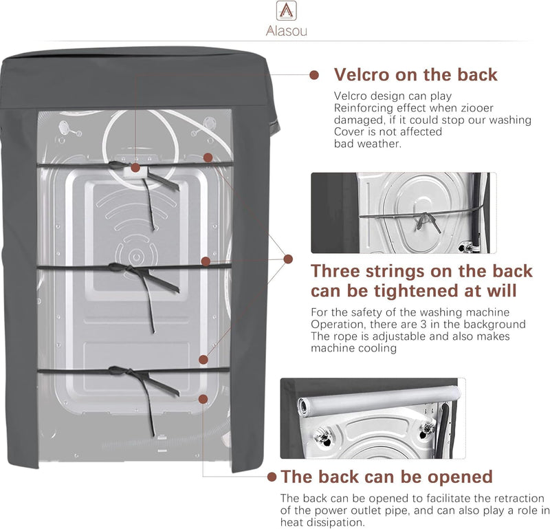 [Australia - AusPower] - MBOOM Portable Washing Machine Cover,Top Load Washer Dryer Cover,Waterproof Full-Automatic,Wheel Washing Machine Cover(L,Grey) 