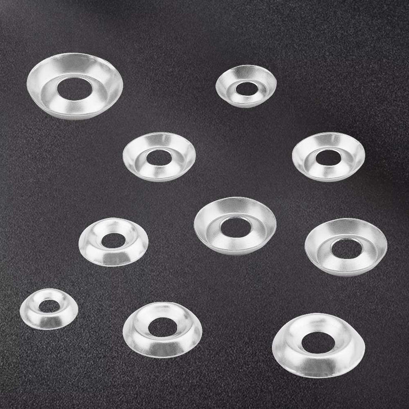 [Australia - AusPower] - XINGYHENG 180Pcs 4Kinds 304 Stainless Steel #6#8#10#12 Stainless Steel Cup Countersunk Washer Assortment Kit Silver Finishing Cup Washer with A Clean Plastic case 