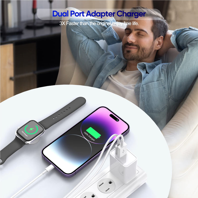 [Australia - AusPower] - Apple Watch Charger,2 in1[Apple MFi Certified]USB C Charger Fast Dual Port iPhone Charger Block with 6FT iWatch Charger Cord Lightning Cable for Apple Watch Series 8/7/6/5/SE & iPhone 14/13/12/AirPods 