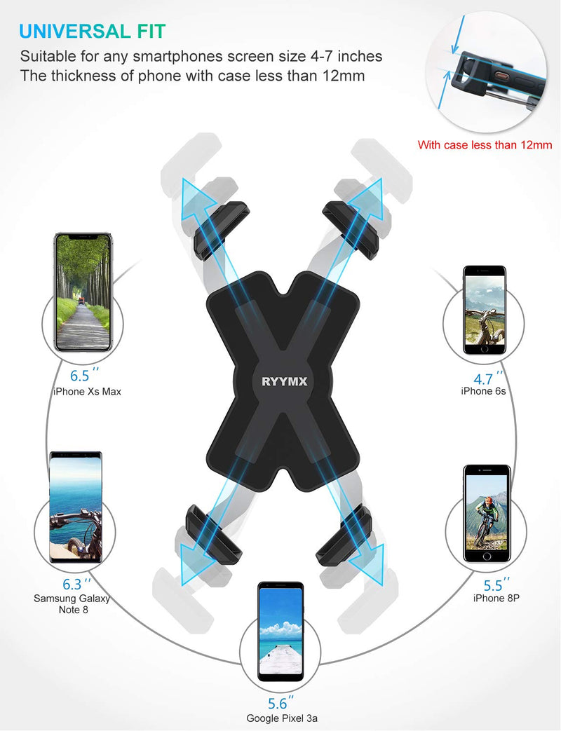 [Australia - AusPower] - Bike Phone Mount - RYYMX Bicycle Phone Holder : 360° Rotation Adjustable Motorcycle Phone Mount for iPhone Xs Max XR X 8 7 6 Plus, Galaxy S10+ S9 S8, Note 10 9 8, GPS, 4-7 inches Android Cell Phones 