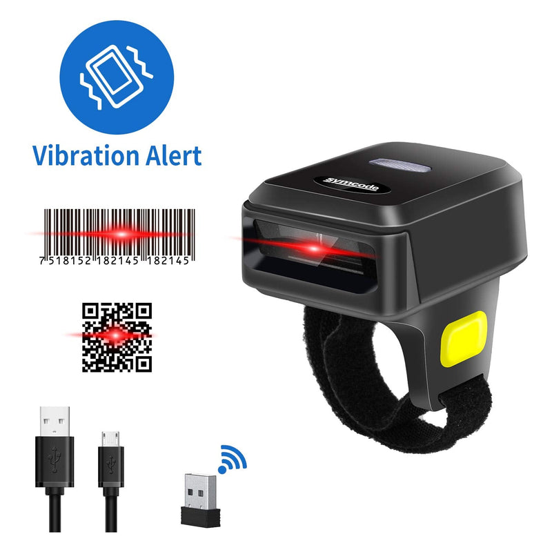 [Australia - AusPower] - Symcode 2D Bluetooth Wireless QR Barcode Scanner,Portable Ring Wearable Finger 1D 2D Mini Bar Code Reader Scanner Suppot Screen Scanning with Bluetooth & 2.4GHz Wireless & Wired Connection Scanner 2D Ring Scanner 