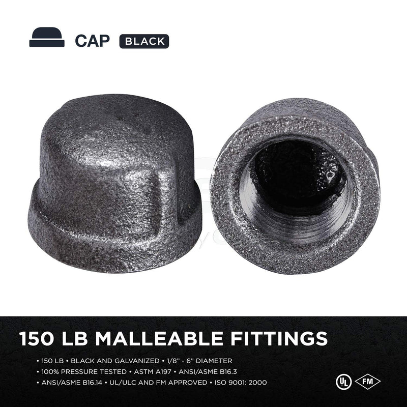 [Australia - AusPower] - Supply Giant BMCP0012-10 Malleable Iron Pipe Cap, Threaded Fitting 150 Lb Application Black Pipe Caps 1/2" (Pack of 10) 1/2 in. (Pack of 10) 