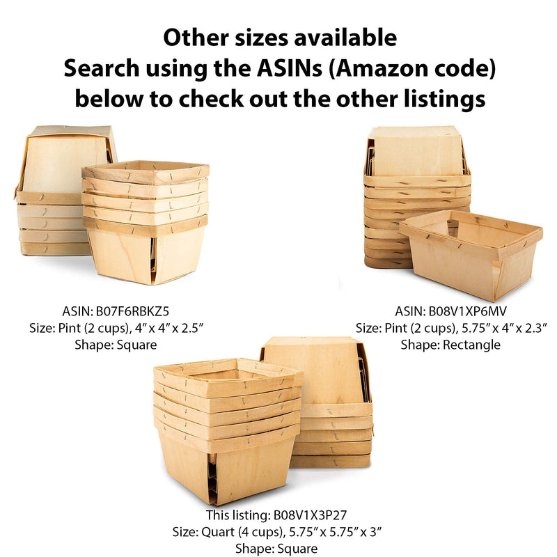 [Australia - AusPower] - One Quart Wooden Gift Baskets (10 Pack); for Picking Fruit or Arts, Crafts and Decor; 5.75” Square Vented Wood Boxes 10 