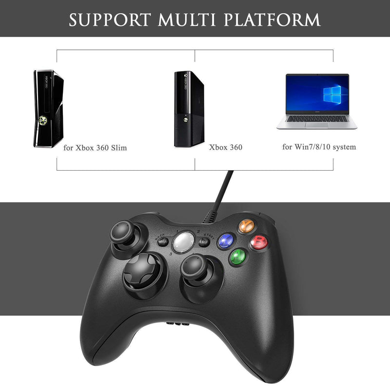 [Australia - AusPower] - JAMSWALL X-box 360 Wired Controller, 2.4GHZ Game Controller Gamepad Joystick X-box & Slim 360 PC Windows 7,8,10(Black) Wired&Black 