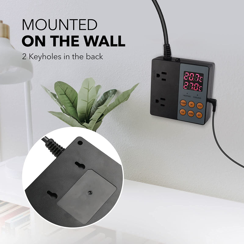 [Australia - AusPower] - BN-LINK Digital Temperature Controller Heating Cooling 2-Stage Outlet Thermostat Controller Plug for Reptiles Aquarium Carboy Homebrew Breeding Fermenter Seed Germination °C/°F -40-176°F 15A/1875W 