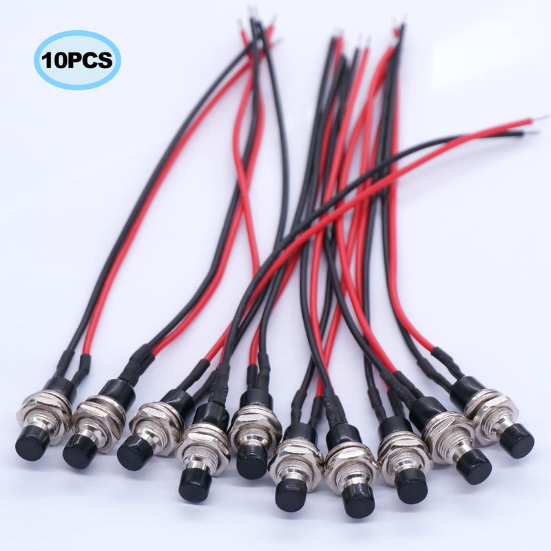 [Australia - AusPower] - Twidec/10Pcs 1A 250V AC 2 Pins SPST Black Normal Open Mini Momentary Push Button Switch with Pre-soldered Wires PBS-110-XBK 