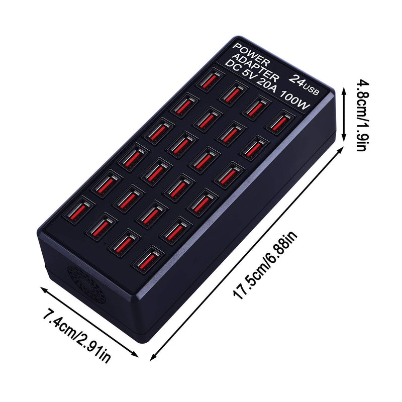 [Australia - AusPower] - 24-Port 100W (20 A) USB Charging Station, Home-Sized Desktop USB Fast Charger, Multiple USB Desktop Chargers for Hotels, Schools, Shops, Shopping malls and Travel 
